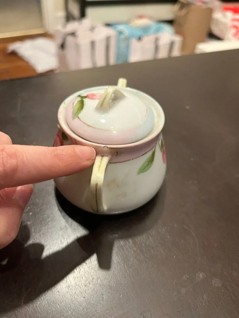 Nippon Antique Hand Painted  Lidded Sugar Bowl Pink Roses
